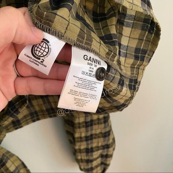 NWT GANNI Green Black Seersucker Wrap Collar Top M - Picture 13 of 14